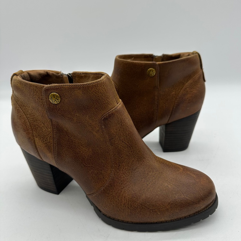 Clarks Indigo 64525 Womens 7.5M Mission Philby Brown Side Zip Bootie Ankle Boots